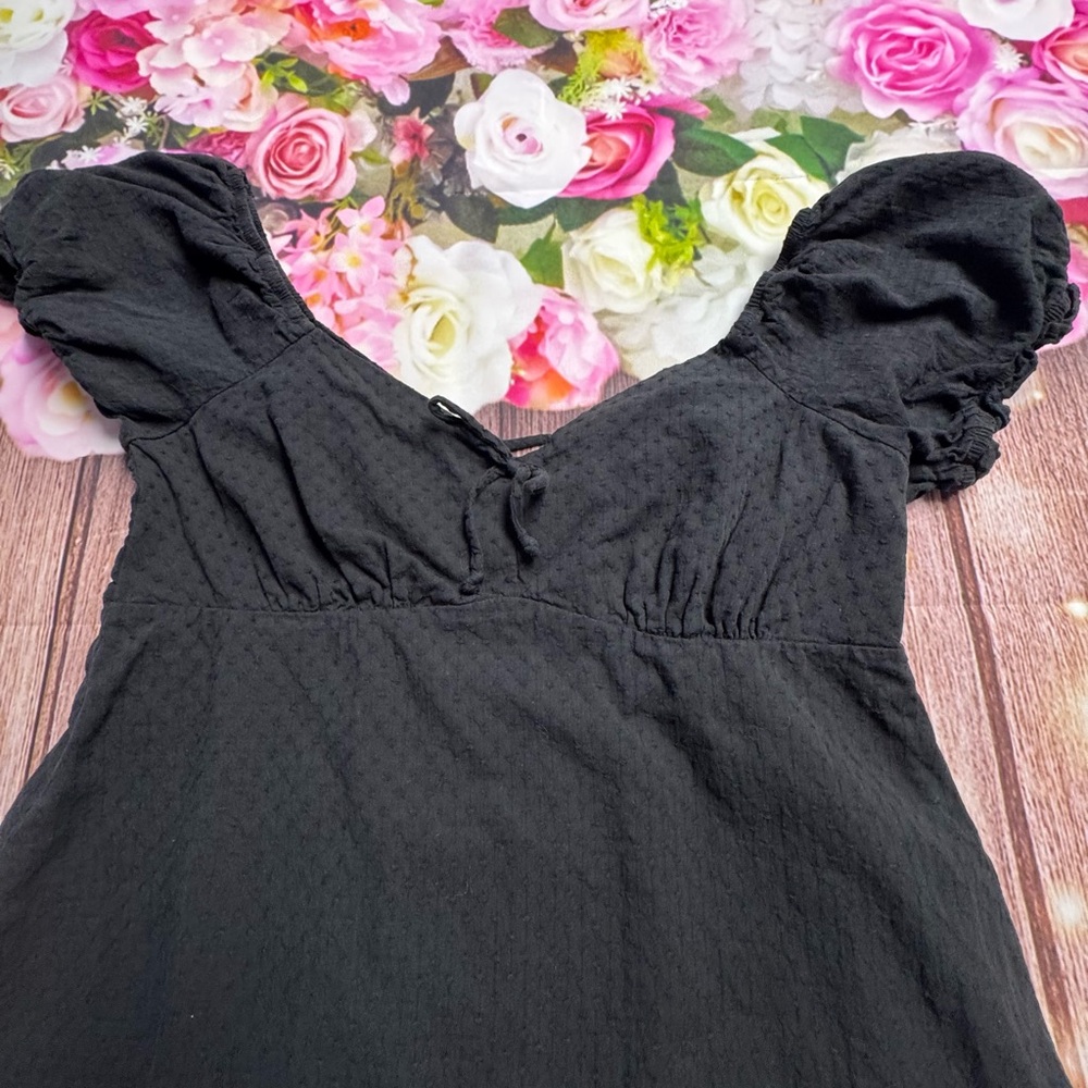 wild fable Black Puff-Sleeve Tie-Front Mini Dress - Picture 6 of 9